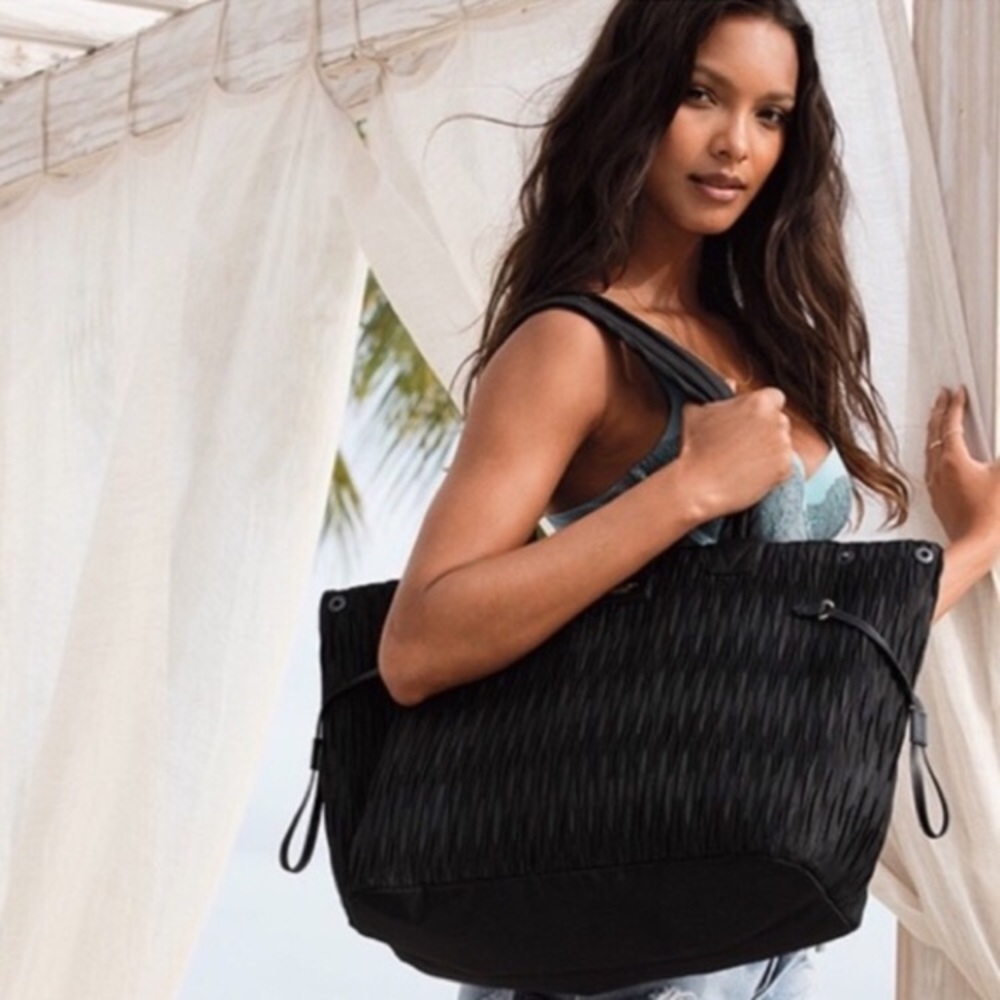Victoria Secret Ruched Black Zippered Tote